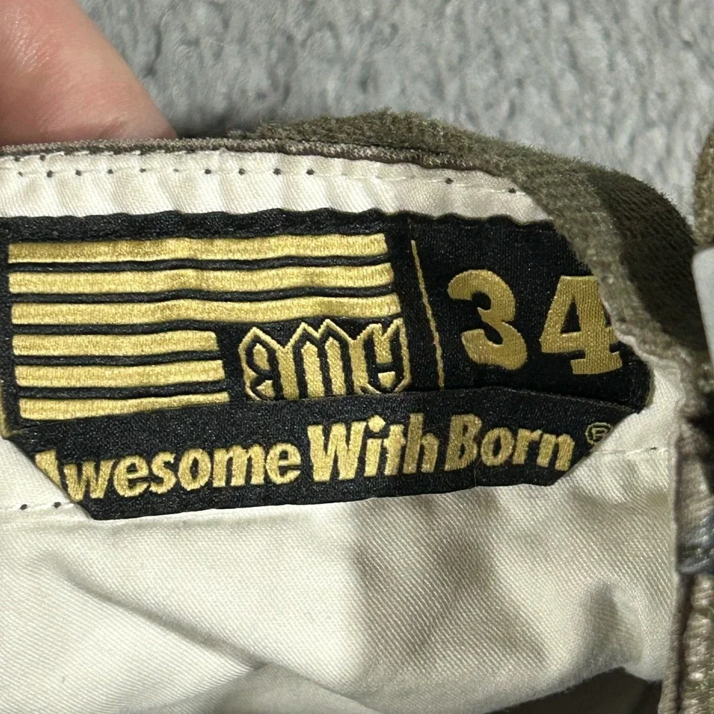 AWESOME WITH BORN Woodland Camo Cargo Pants Size 34 Military Combat #3627